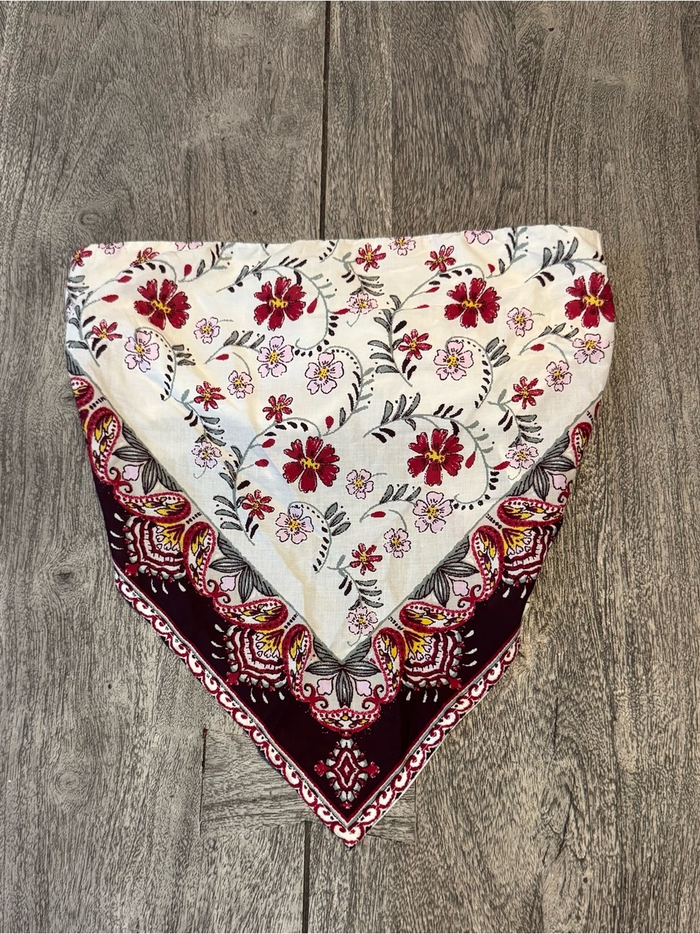 wild fable Cream and Burgundy Floral Bandana Tube Top- NWOT